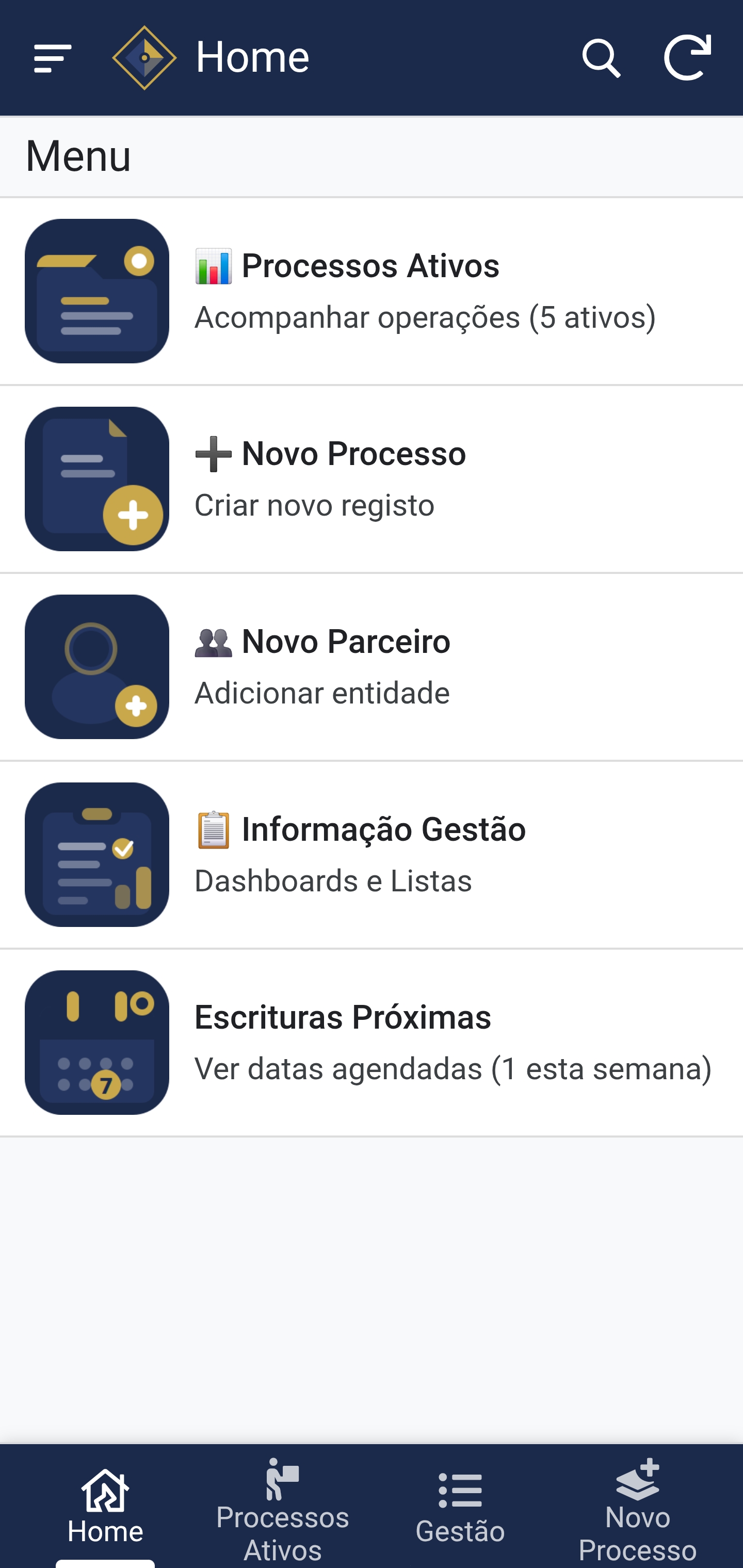 Credium Prime — Ecrã Principal